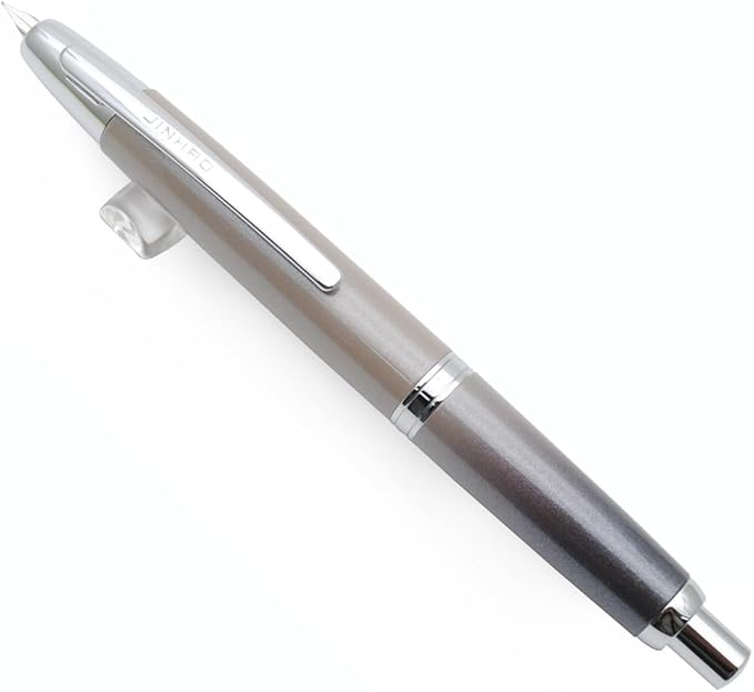 JINHAO 10 Press Fountain Pen, Retractable Metal Pen with Ink Converter (EF Nib 0.38mm, Gradient Grey)