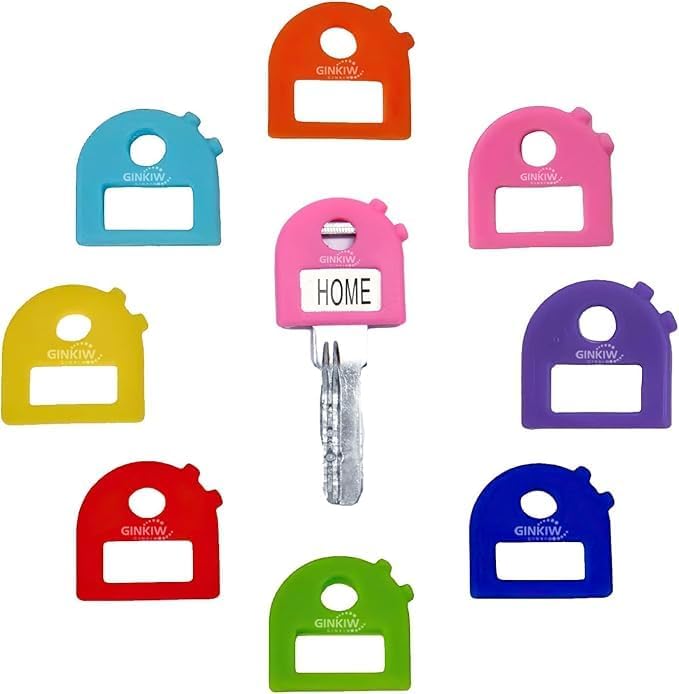 Key Labels - Stretchy All-in-One Key Covers Caps, The Keys Identifier Caps Tags, ONE Size FITS Most Keys with Blank & Printed Labels.Coded ID Key Labels Tags, 8PACK
