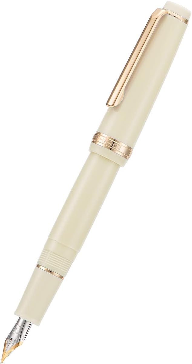 Jinhao 82 Ivory White Acrylic Fountain Pen, Iridium Fine Nib Classic Design Smooth Writing Pen with Ink Converter (Gold Trim)