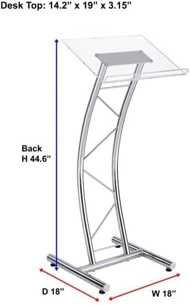 Kingdom KML16CHR Modern Podium, Lectern or Pulpit for Churches with Polished Chrome & Large Acrylic Top