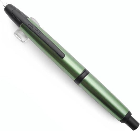 JINHAO 10 Press Fountain Pen, Retractable Metal Pen with Ink Converter (EF Nib 0.38mm, Light Pine Green - Black Clip)