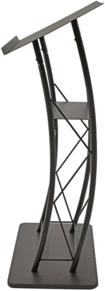 Kingdom KMLSTL Large Curved Metal Lectern with Durable Powder Coat Finish and a Built in Shelf - Black