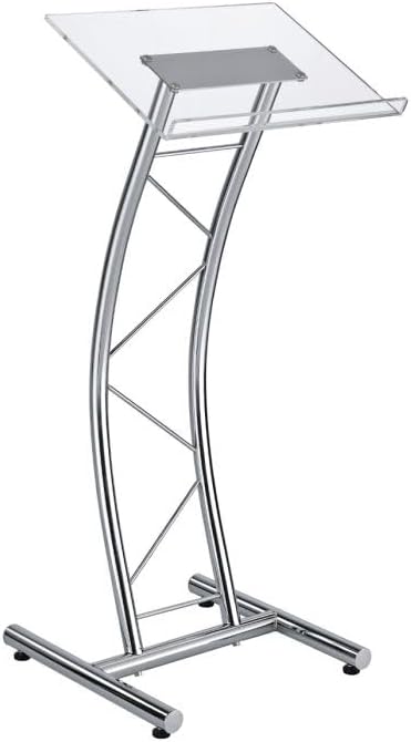 Kingdom KML16CHR Modern Podium, Lectern or Pulpit with Polished Chrome with Large Acrylic Top