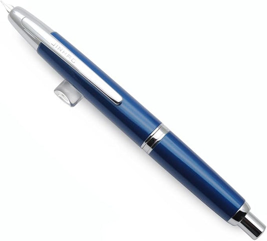 JINHAO 10 Press Fountain Pen, Retractable Metal Pen with Ink Converter (F Nib 0.5mm, Pearl Blue)