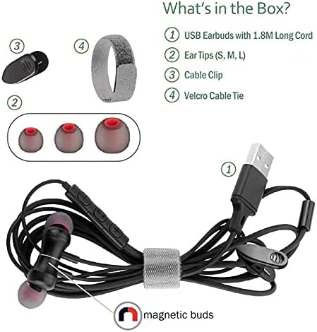 USB Earbuds Headphones for Computer, Noise-Isolation in-Ear Earphones with Microphones, USB DAC & 1.8M Cord, Universally Compatible with Laptop, Desktop PC, Mac, BSU-02B