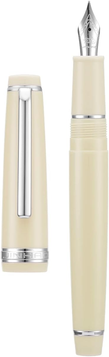 Jinhao 82 Ivory White Acrylic Fountain Pen, Iridium Extra Fine Nib Classic Design Smooth Writing Pen with Ink Converter (Silver Trim)