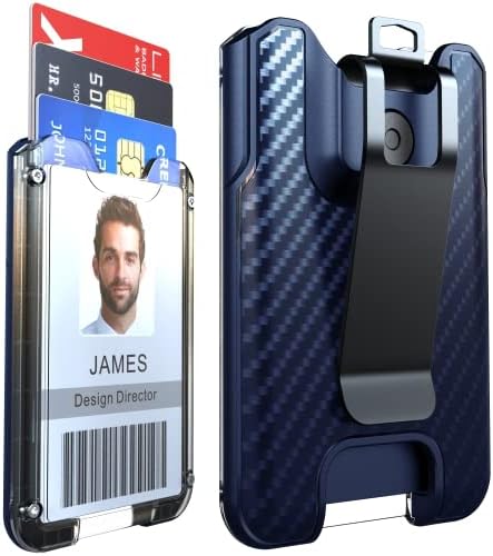 LIUGX Badge Holder, ID Card Holder with Metal Clip - Durable Polycarbonate (Holds 1 to 4 Cards), Portable Wallet for Office, Laborer, Police, Work, Dark Blue
