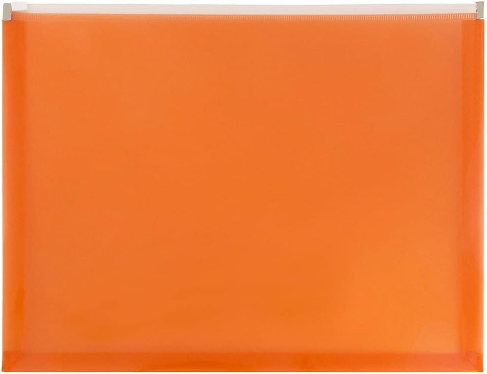JAM PAPER Plastic Envelopes with Zip Closure - Letter Booklet - 9 3/4 x 13 - Orange - 12/Pack
