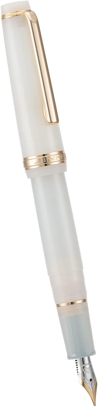 Jinhao 82 Acrylic Fountain Pen, Iridium Medium Nib with Ink Converter, Transparent Ivory White Classic Design Smooth Writing Pen (Gold Trim)