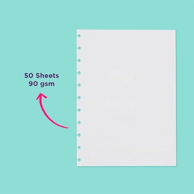Refills Discbound Notebook Blank Plain White Paper - 7.87" x 10.82" Paper for Custom Discbound Notebook, Planner or Daily Use – 90 GSM Custom Note-Taking System Discbound Inserts – 50 Sheets