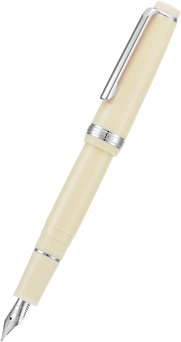 Jinhao 82 Ivory White Acrylic Fountain Pen, Iridium Fine Nib Classic Design Smooth Writing Pen with Ink Converter (Silver Trim)