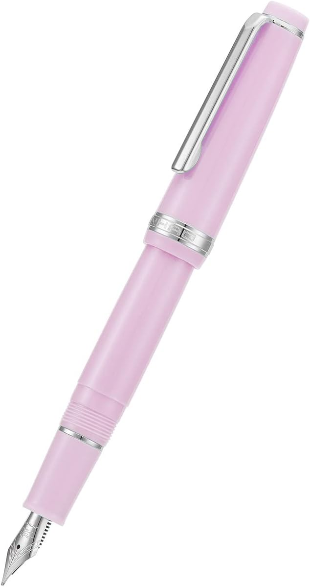 Jinhao 82 Pink Acrylic Fountain Pen, Iridium Extra Fine Nib Classic Design Smooth Writing Pen with Ink Converter (Silver Trim)