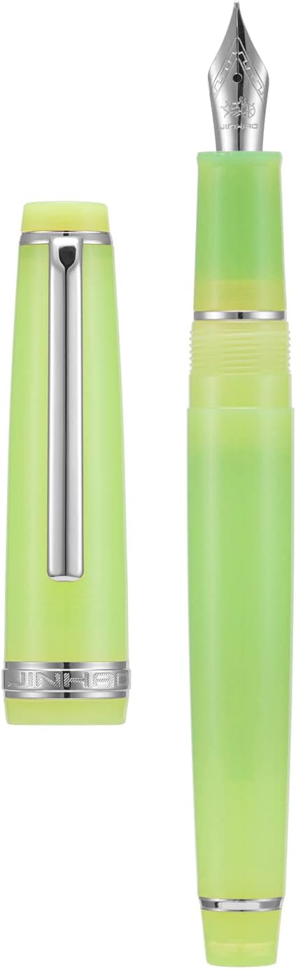 Jinhao 82 Acrylic Fountain Pen, Iridium Medium Nib with Ink Converter, Transparent Green Classic Design Smooth Writing Pen (Silver Trim)
