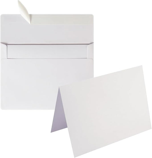 Wishop 50 Pack Self-Adhesive Envelopes with Fold Cards for Wedding Invitations, Greeting Cards, Baby Shower, Letter Mailing (White, 4x6)