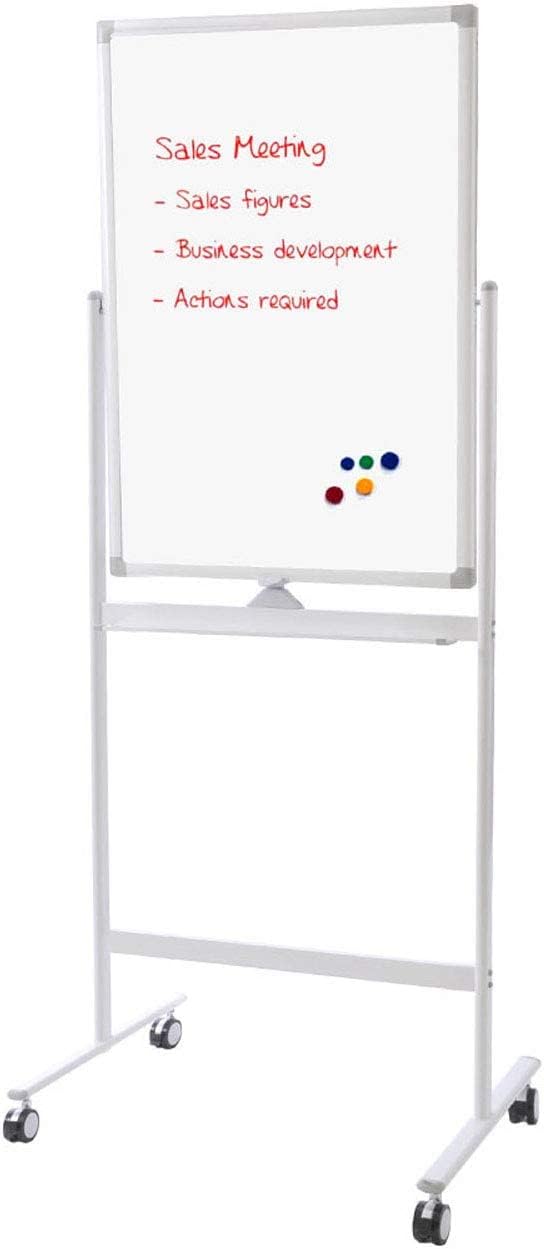 Dry Erase Whiteboard Easel on Wheels - 24 x 36 inch Double Sided Mobile Whiteboard, Reversible Magnetic Double Sided Rolling whiteboard Mobile White Board for Home Office Classroom, (24“x 36”)