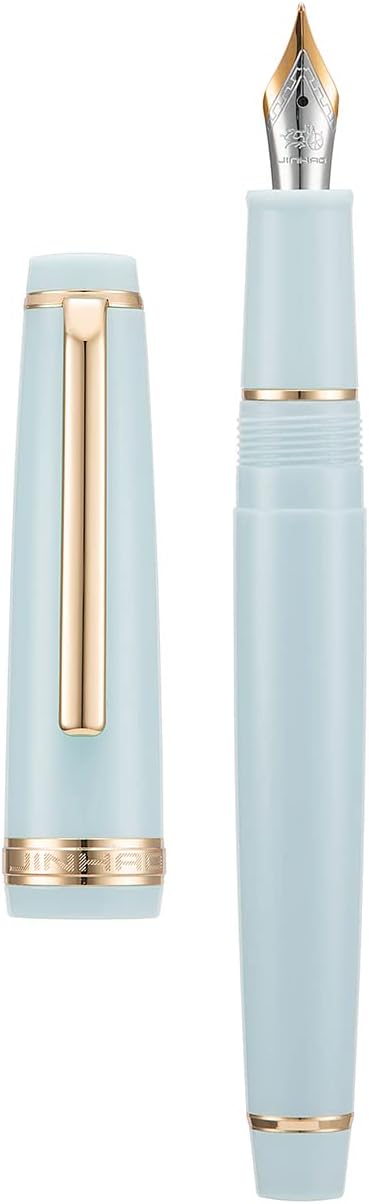 Jinhao 82 Light Blue Acrylic Fountain Pen, Iridium Extra Fine Nib Classic Design Smooth Writing Pen with Ink Converter (Gold Trim)