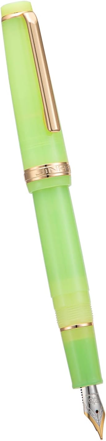 Jinhao 82 Acrylic Fountain Pen, Iridium Extra Fine Nib with Ink Converter, Transparent Green Classic Design Smooth Writing Pen (Gold Trim)