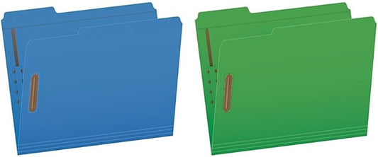 Pendaflex Fastener Folders, 2 Fasteners, Letter Size, Blue and Green, 1/3 Cut Tabs in Left, Right, Center Positions (50 per Box)
