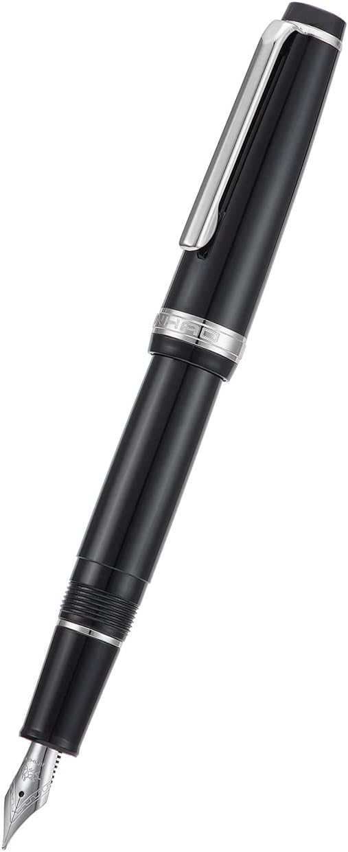 Jinhao 82 Black Acrylic Fountain Pen, Iridium Medium Nib Classic Design Smooth Writing Pen with Ink Converter (Silver Trim)