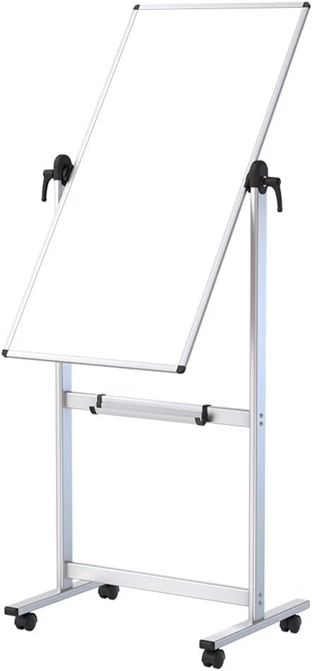 VIZ-PRO Double-sided Magnetic Mobile Whiteboard,48 x 24 Inches, Portrait Orientation,Aluminium Frame and Stand