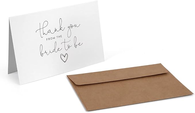 All Ewired Up Thank You From The Bride To Be Heart Cards with Kraft Envelopes, Box of 30, Folded, Tented, Bulk, Wedding, Bridal Shower, Bachelorette Party, Hen's Night, Rehearsal Dinner