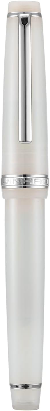 Jinhao 82 Acrylic Fountain Pen, Iridium Extra Fine Nib with Ink Converter, Transparent Ivory White Classic Design Smooth Writing Pen (Silver Trim)