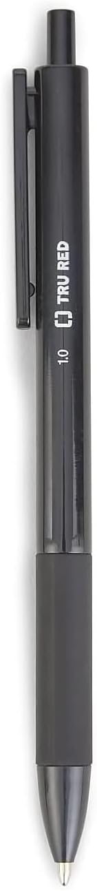 TRU RED TR59161 Ballpoint Gripped Retractable Pen, Medium Point, 1.0mm, Black, Dozen