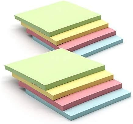 Emraw Sticky Notes Stick It Stickies, Plain Small 3" x 3" Square Pastel Watercolor Removable Self Stick On Note Memo Pad for Office, Home, School - Pack of 8 Pads