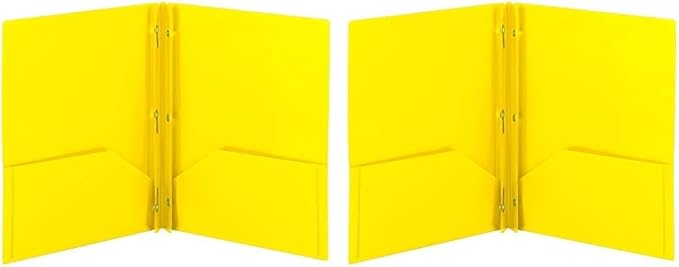 Smead Poly Two-Pocket Folder, Three-Hole Punch Prong Fasteners, Letter Size, Yellow, 3 per Pack (87733) (Pack of 2)