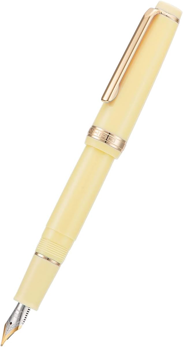 Jinhao 82 Yellow Acrylic Fountain Pen, Iridium Extra Fine Nib Classic Design Smooth Writing Pen with Ink Converter (Gold Trim)