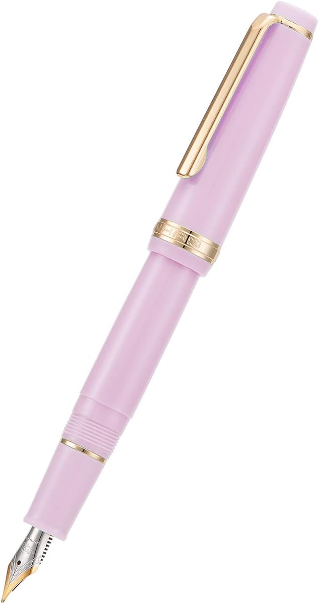 Jinhao 82 Pink Acrylic Fountain Pen, Iridium Fine Nib Classic Design Smooth Writing Pen with Ink Converter (Gold Trim)