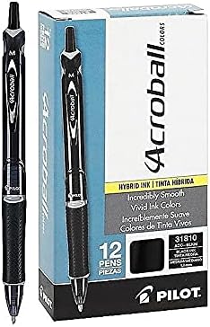 PILOT Acroball Colors Advanced Ink Refillable & Retractable Ball Point Pens, Medium Point, Black Ink, 12-Pack (31810)