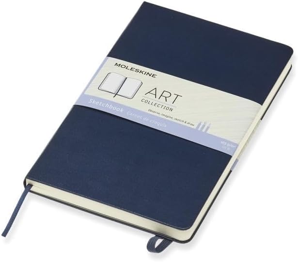 Moleskine Art Sketchbook, Hard Cover, Large (5" x 8.25") Plain/Blank, Sapphire Blue, 104 Pages