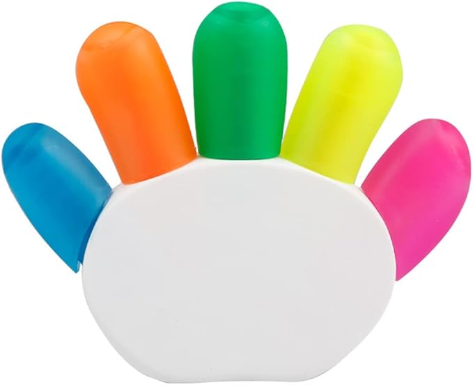 Creative 5 Color in 1 Hands Shape Highlighter Marker, Multicolor Fluorescent Highlighter Pens for Coloring Book, Journal Planner and Note Taking, etc.