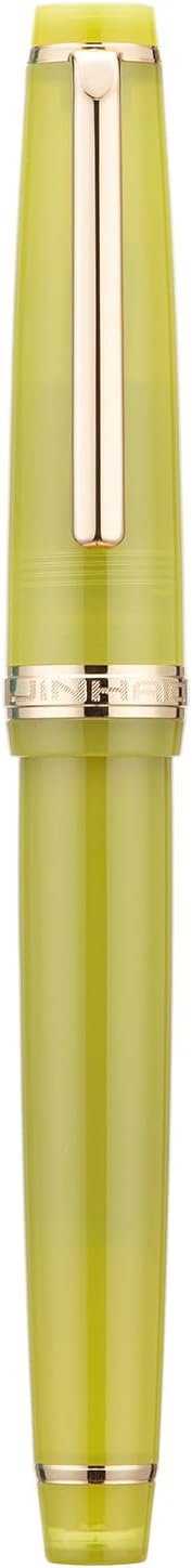 Jinhao 82 Acrylic Fountain Pen, Iridium Extra Fine Nib with Ink Converter, Transparent Mustard Yellow Classic Design Smooth Writing Pen (Gold Trim)
