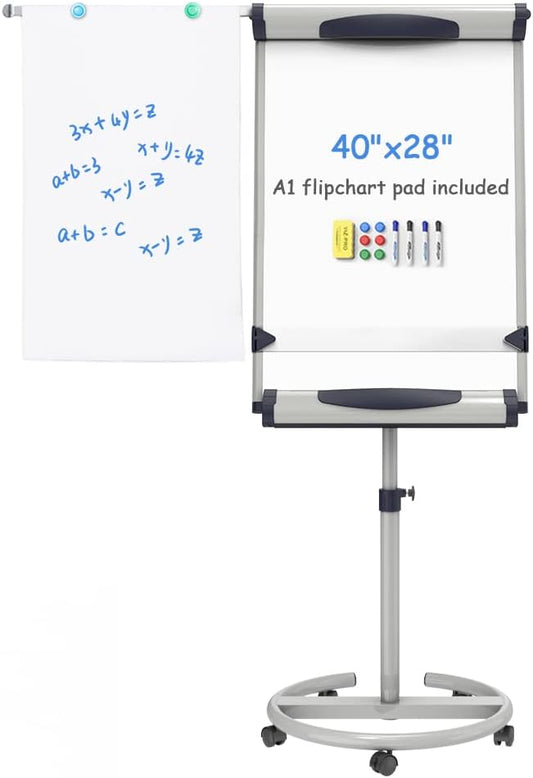 VIZ-PRO Dolphin Magnetic Mobile Whiteboard/Flipchart Easel, 28 X 40 Inches