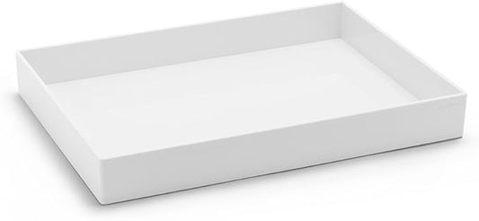 Poppin Stackable Large Accessory Tray - Modular Lacquer Desk Trays for Office Organization, Color-Coordinated Office Supplies for Desk, Paper Trays (White, Large Accessory)