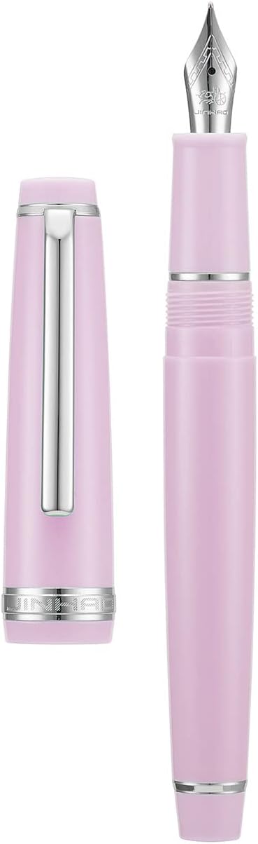 Jinhao 82 Pink Acrylic Fountain Pen, Iridium Bent Nib Classic Design Smooth Writing Pen with Ink Converter (Silver Trim)