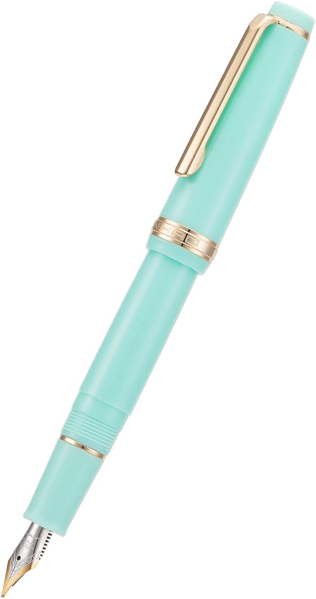 Jinhao 82 Light Green Acrylic Fountain Pen, Iridium Extra Fine Nib Classic Design Smooth Writing Pen with Ink Converter (Gold Trim)
