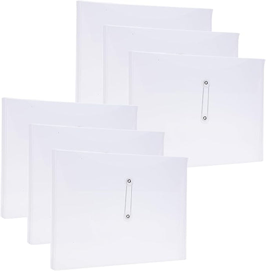 A4 Letter Size Plastic Poly Envelopes with Button and String Tie Closure, 1-1/4" Expansion Clear File Folders Side Loading Documents Organizer for Home School and Office Supplies (6)