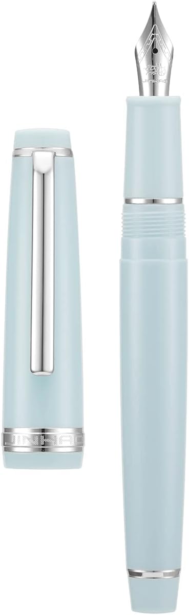 Jinhao 82 Light Blue Acrylic Fountain Pen, Iridium Medium Nib Classic Design Smooth Writing Pen with Ink Converter (Silver Trim)