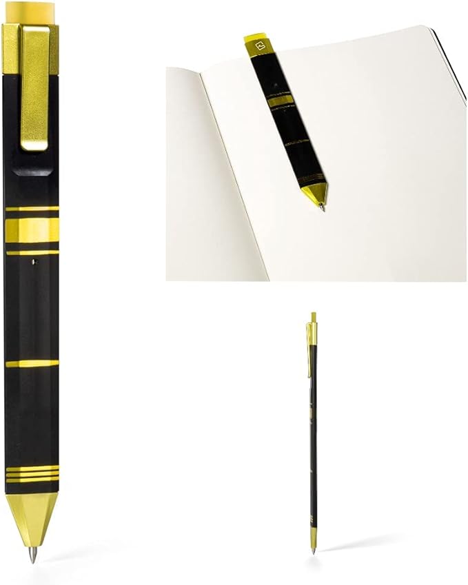 Pen Bookmark with Refills | Erasable Ballpoint Gel Pen and Bookmark 3-in-1 | Ink Novelty Pen with Eraser | Page Marker | Book Marker | Page Holder Clip | Gift for Reader and Writer (Black Gold)