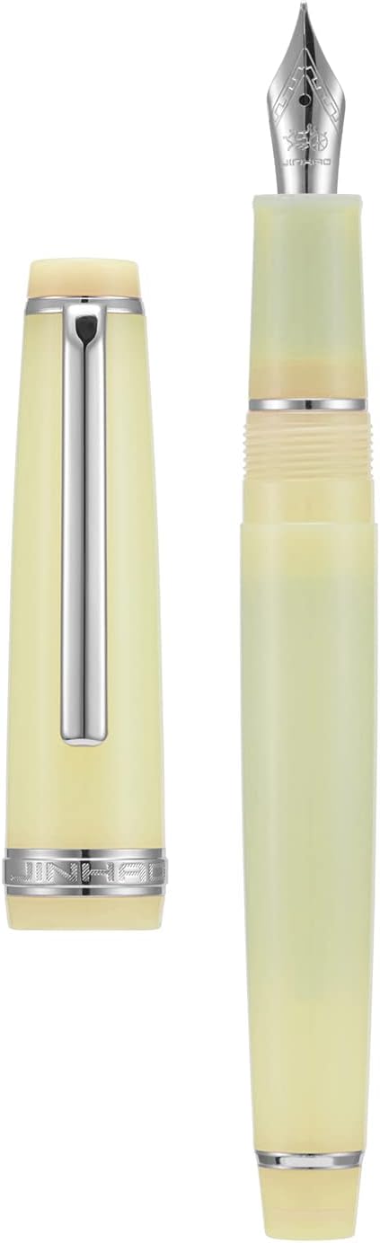 Jinhao 82 Acrylic Fountain Pen, Iridium Extra Fine Nib with Ink Converter, Transparent Yellow Classic Design Smooth Writing Pen (Silver Trim)