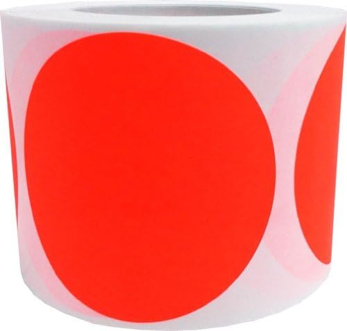 Fluorescent Red Color Coding Labels for Organizing Inventory 4 Inch Round Circle Dots 500 Total Adhesive Stickers On A Roll