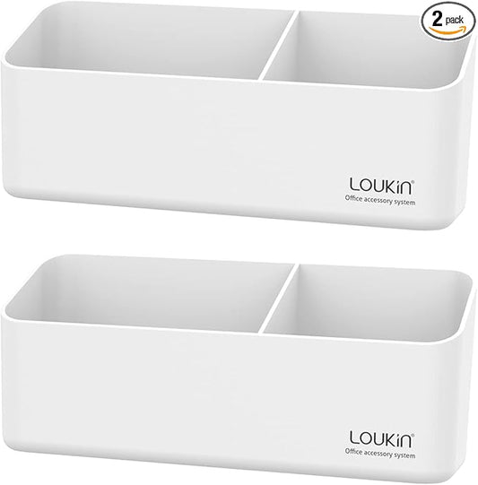loukin Magnetic and Adhesive Marker Holder, Dry Erase Accessory Tray, Magnetic Storage Organizer for Whiteboard, Glass or Refrigerators 2 Pack(White)