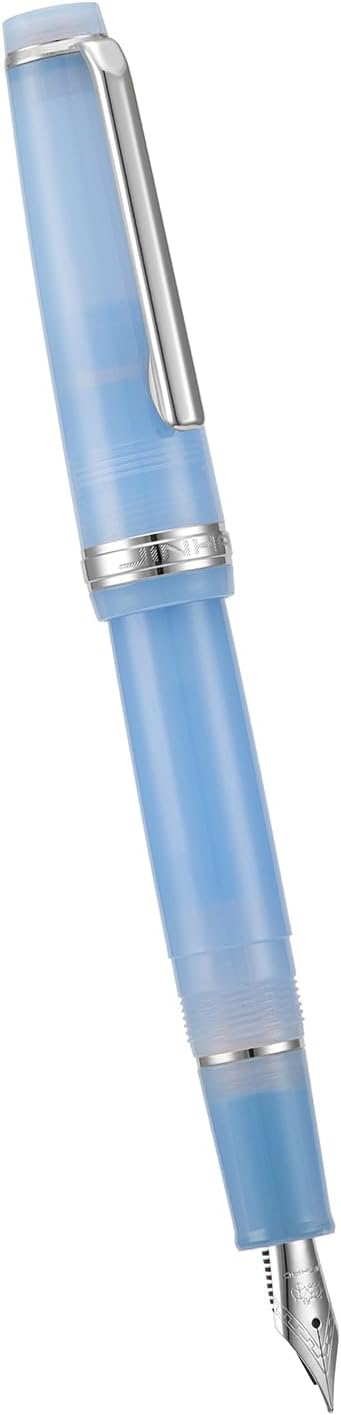 Jinhao 82 Acrylic Fountain Pen, Iridium Medium Nib with Ink Converter, Transparent Light Blue Classic Design Smooth Writing Pen (Silver Trim)