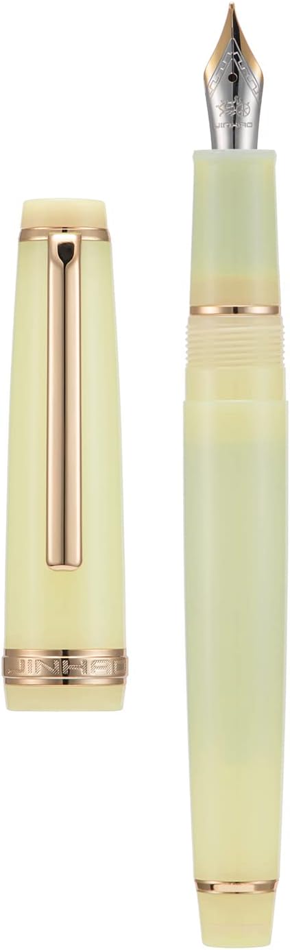 Jinhao 82 Acrylic Fountain Pen, Iridium Medium Nib with Ink Converter, Transparent Yellow Classic Design Smooth Writing Pen (Gold Trim)