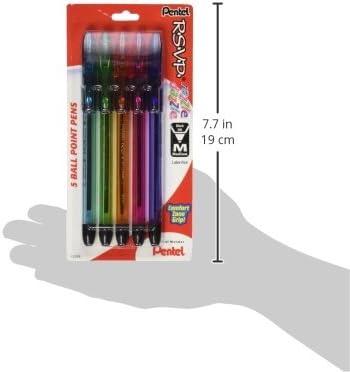 Pentel RSVP Razzle-Dazzle Ballpoint Pen, (1.0mm) Medium Line, Black Ink, Pack of 5 (BK91RDBP5M)