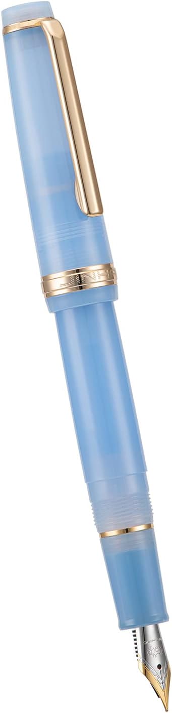 Jinhao 82 Acrylic Fountain Pen, Iridium Medium Nib with Ink Converter, Transparent Light Blue Classic Design Smooth Writing Pen (Gold Trim)