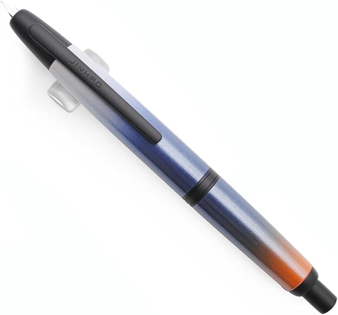 JINHAO 10 Press Fountain Pen, Retractable Metal Pen with Ink Converter (F Nib 0.5mm, Gradient Dark Blue - Black Clip)